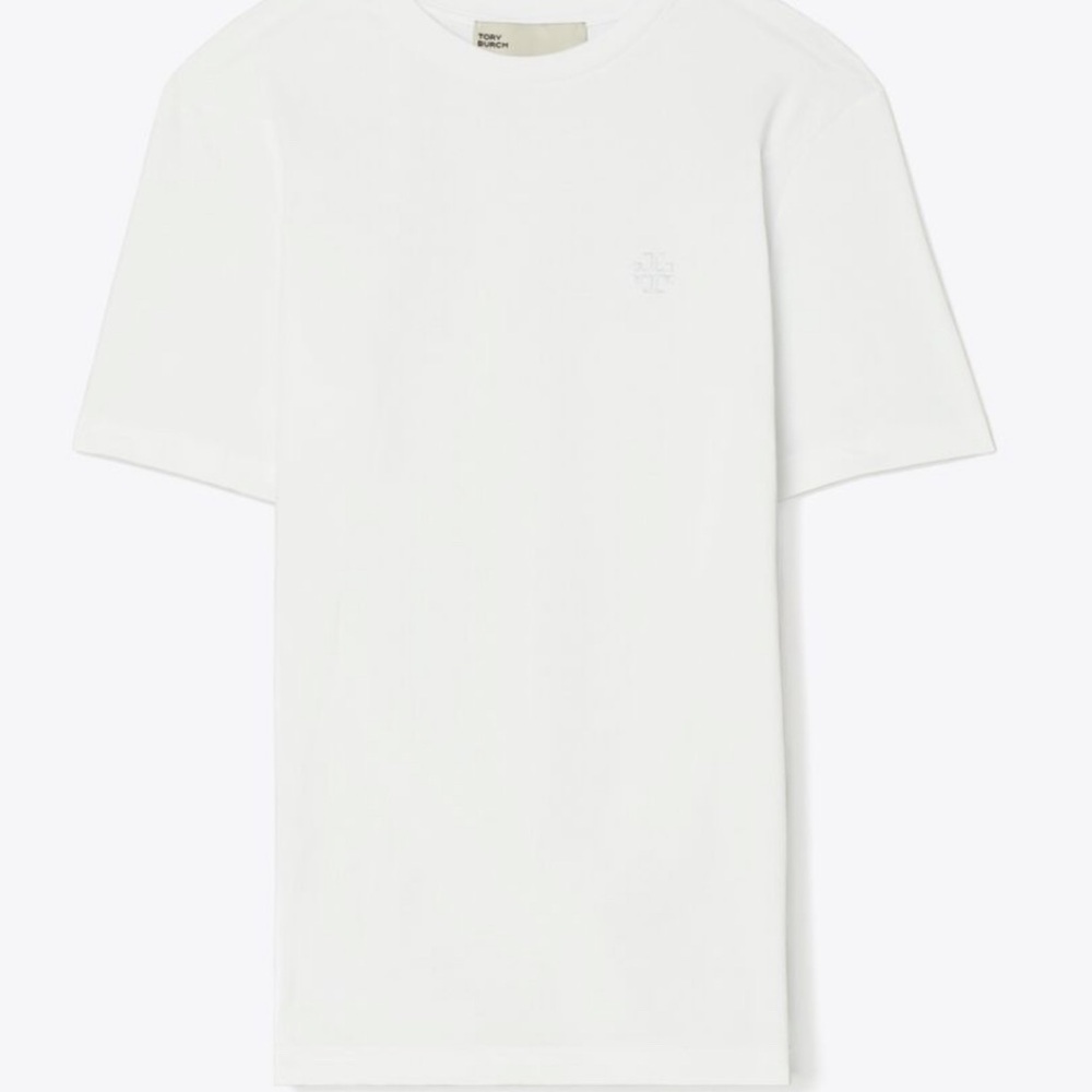 Tory Burch Embroidered Logo T-Shirt In White Size: L,XL